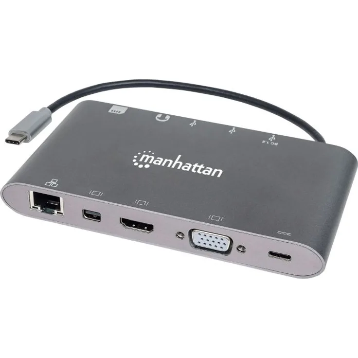 Manhattan 152808 USB-C 7-in-1-Dockingstation Aluminium grau