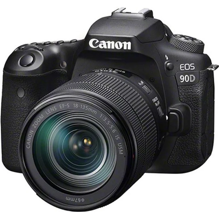 Canon EOS 90D Spiegelreflexkamera (32,5 MP, 7,7 cm (3 Zoll) Vari-Angle Touch LCD, APS-C Sensor, 4K, Full-HD, WLAN, Bluetooth) mit Objektiv EF-S 18-135mm F3.5-5.6 IS USM schwarz – Bild 1