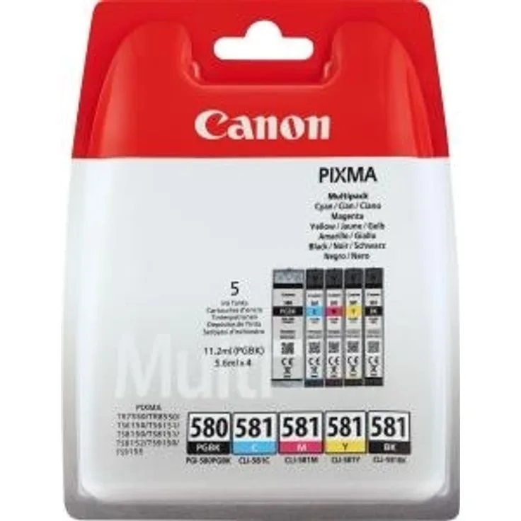 Canon PG 580+CLI 581 5 original Tintenpatrone BK-C-M-Y-PGBK für Pixma Drucker PIXMA TR7550 TR8550 TS6150 TS8150 TS9150 TS6250 TS8250 TS9550