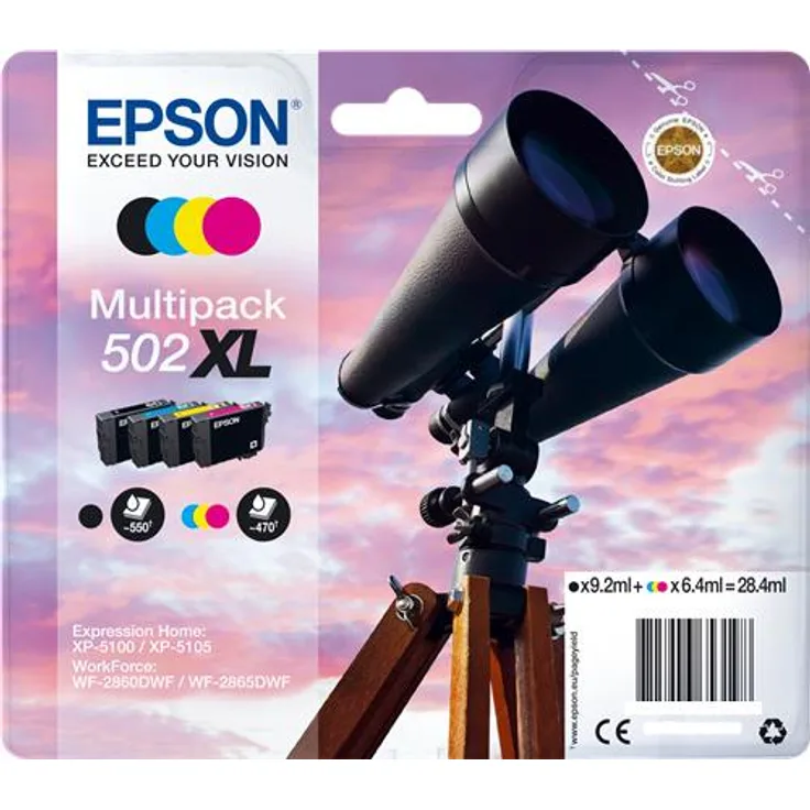 Epson 502XL Multipack - 4er-Pack - 28.4 ml - High Capacity - Schwarz, Gelb, Cyan, Magenta - Original - Blister mit RF- / aktustischem Alarmsignal - Tintenpatrone - für Expression Home XP-5100, WorkForce WF-2860