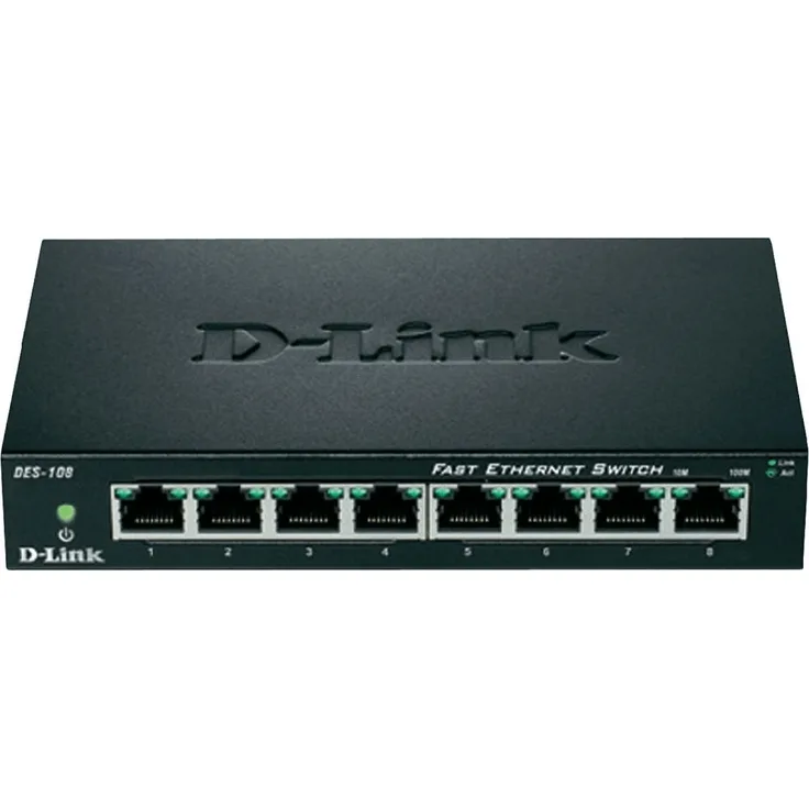 D-Link DES-108 8-Port Layer2 Fast Ethernet Switch Metall (10-100 Mbit-s, einfache Plug & Play-Installation, automatische MDI-MDIX-Anpassung, automatische Geschwindigkeitserkennung, lüfterlos)