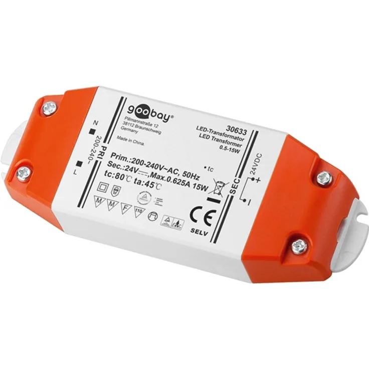 Goobay LED Trafo 24V (DC) für 0,5 bis 15 Watt LED-Lampen, 1 Stück, 30633
