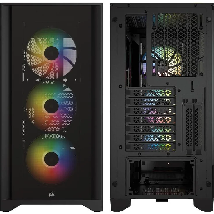 Corsair iCUE 4000X RGB Mid-Tower-ATX-Gehäuse mit Gehärtetem Glas (Seiten-und Frontscheiben aus Gehärtetem Glas, RapidRoute-Kabelführungssystem, Drei im Lieferumfang 120-mm-RGB-Lüfter) Schwarz – Bild 1