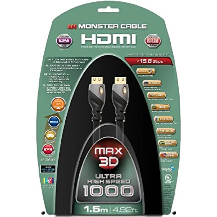 Monster 140585 Max3D Ultimate High Speed HMDI Kabel mit Ethernet (1,5 m) ideal für 3D-Signale schwarz