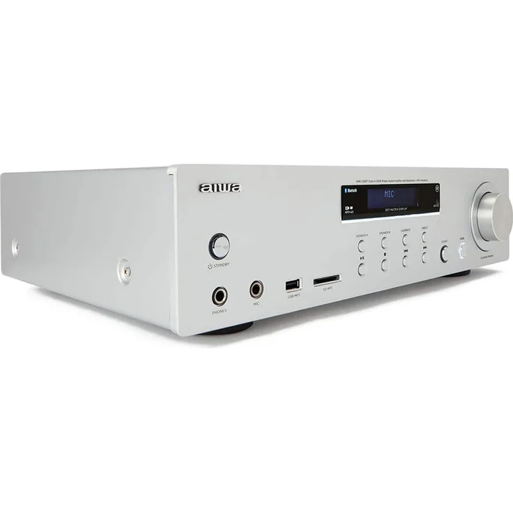 Aiwa AMU-120BTSR Vollverstärker, AV-Empfänger, mit Bluetooth 5.0, 120 W, USB-Anschluss, SD-Kartenleser, silber – Bild 2
