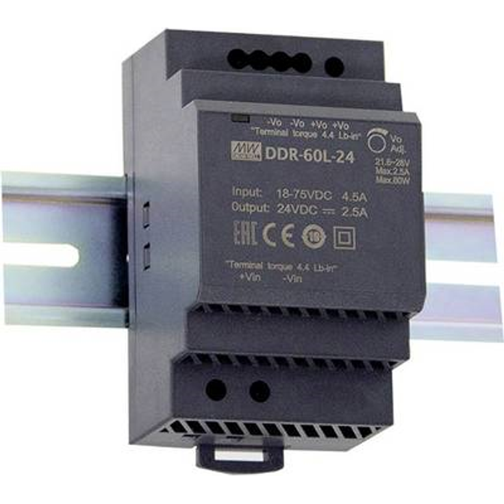 Mean Well DDR-60L-24 Hutschienen-DC/DC-Wandler (DIN-Rail) 24 V/DC 2.5 A 60 W 1 x (DDR-60L-24)
