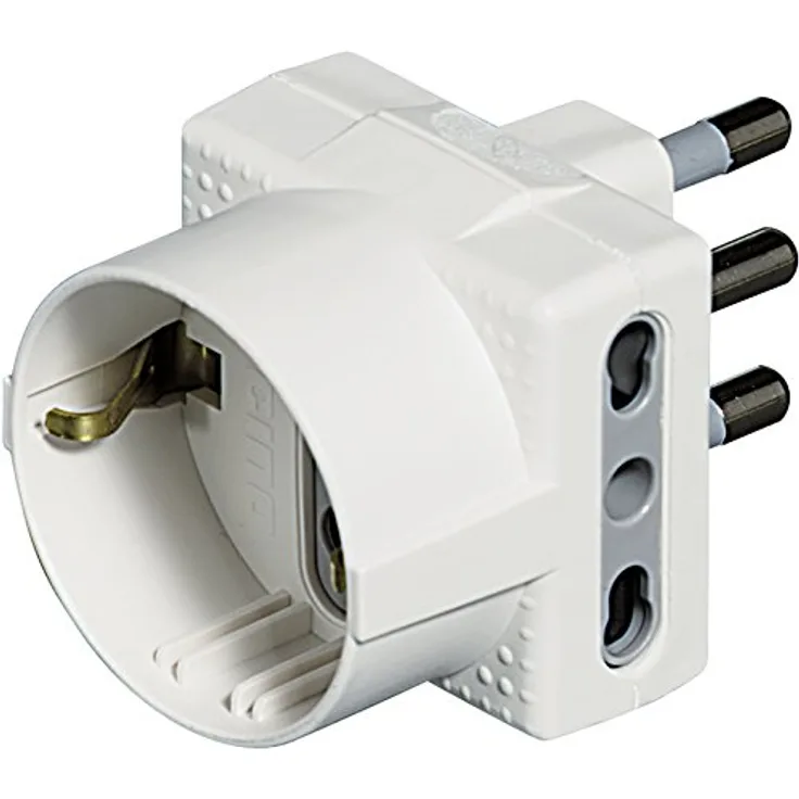 Bticino S3611D Netzteil Tris mit Stecker, 2p + T, 16 A-1 Schuko und 2 Steckdosen, weiß