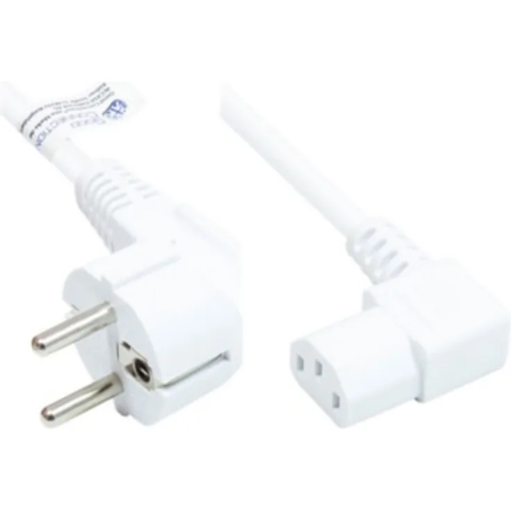Good Connections Netzkabel - 3 m - Schutzkontakt-Stecker Typ E+F (E 7-7, gewinkelt) an C13 Kaltgerätebuchse (gerade) - KUPFERLEITER CU - 1,00 mm² - KALTGERÄTE-Kabel für PC, Monitor, u.v.m. - WEISS