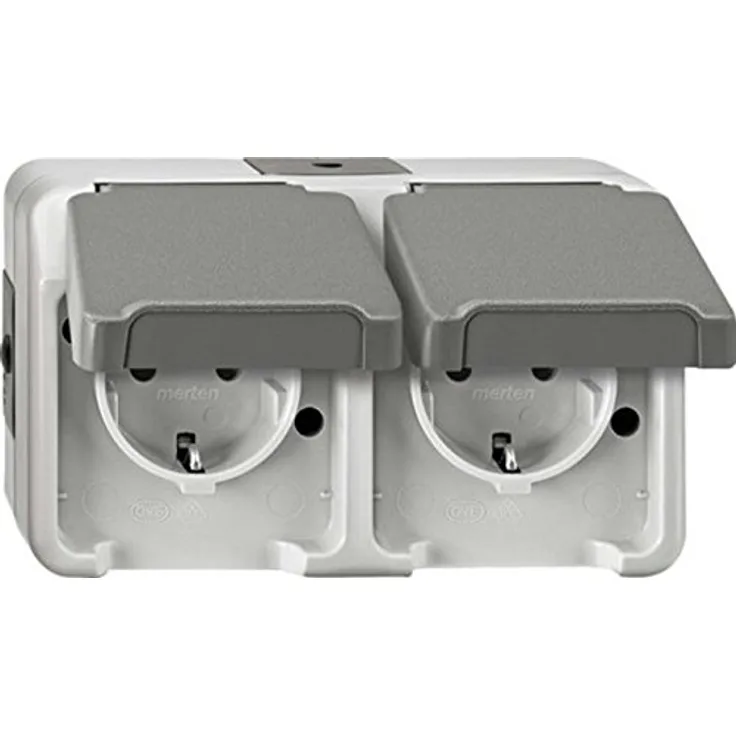 Merten MEG2321-8029 SCHUKO-Doppel-Steckdose, waagerecht angeordnet, lichtgrau, AQUASTAR, Grau