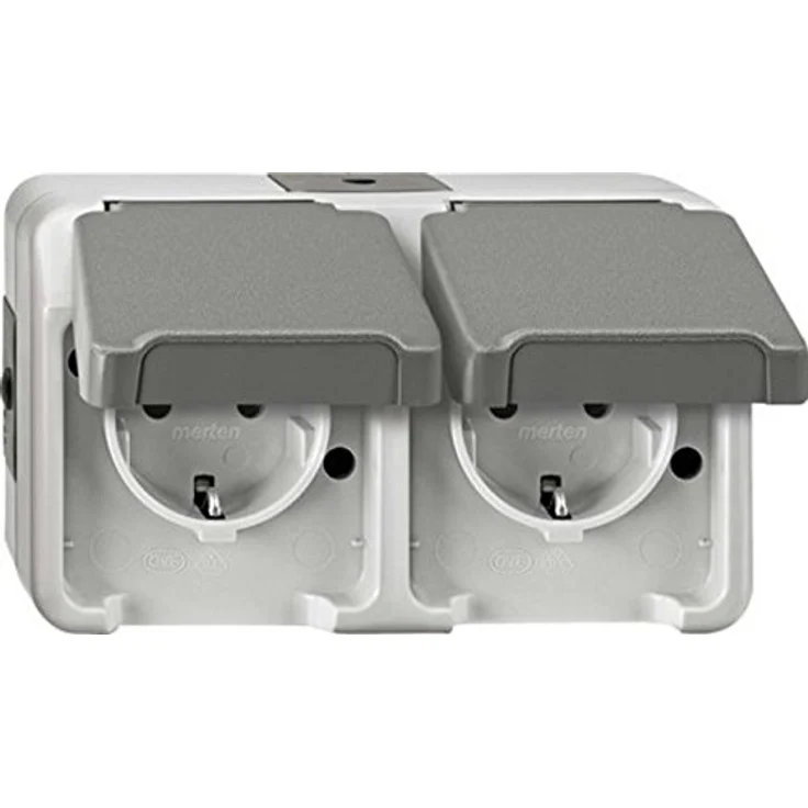 Merten MEG2321-8029 SCHUKO-Doppel-Steckdose, waagerecht angeordnet, lichtgrau, AQUASTAR, Grau – Bild 1