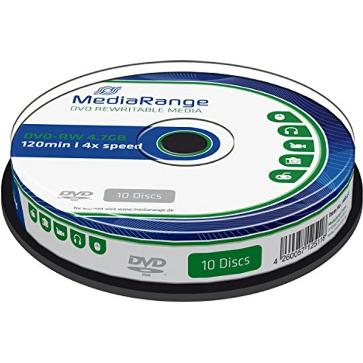 MediaRange MR450 DVD-RW 4,7GB (4x Speed, wiederbeschreibbar, 10 Stück)