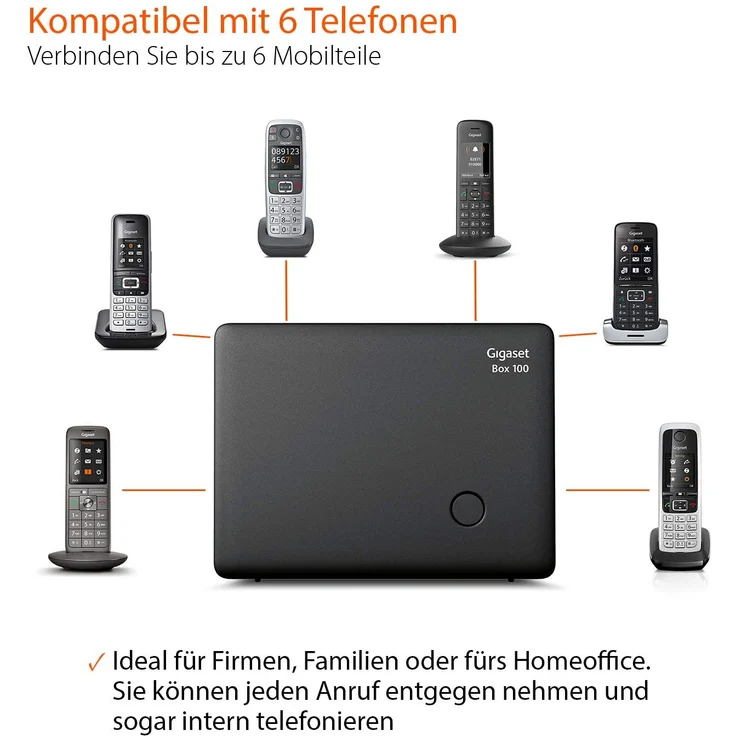 Gigaset Box 100 DECT Basisstation für Ihr eigenes Kommunikationssystem mit Gigaset Mobilteilen, Basis unterstützt 6 Mobilteile für den analogen Telefonanschluss, schwarz – Bild 4