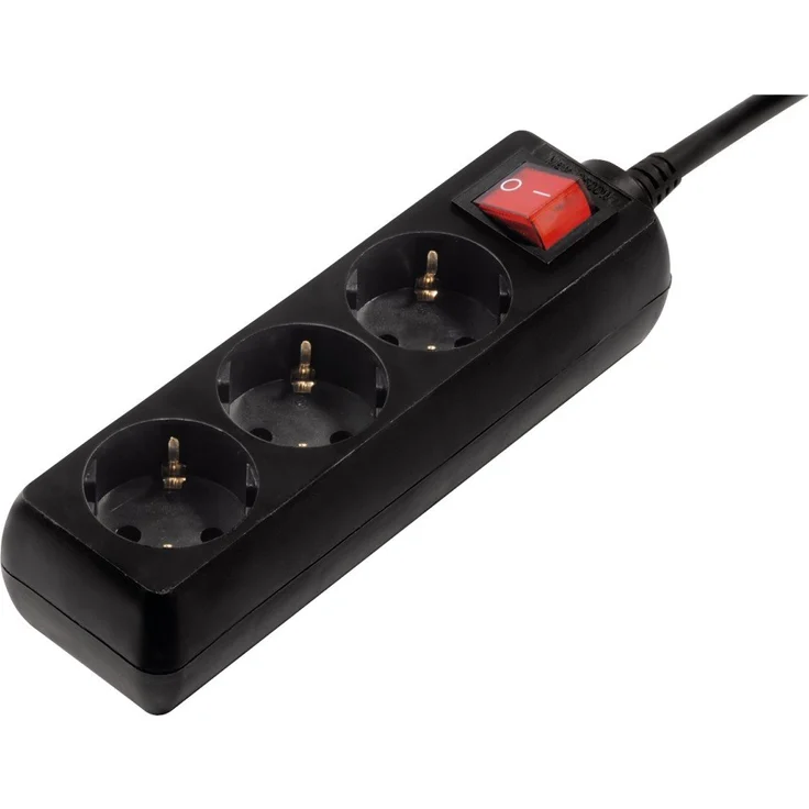 Hama Steckdosenleiste 3-fach (Mehrfachsteckdose mit Save Energy-Schalter zum Stromsparen, Steckplätze 45 Grad gedreht, Kabel 1,4m, GS geprüft) schwarz – Bild 1
