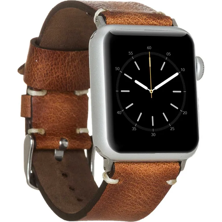 Burkley Apple Watch Leder Armband Vintage Braun Ersatz Uhren-Armband in 42/44mm (BA6)