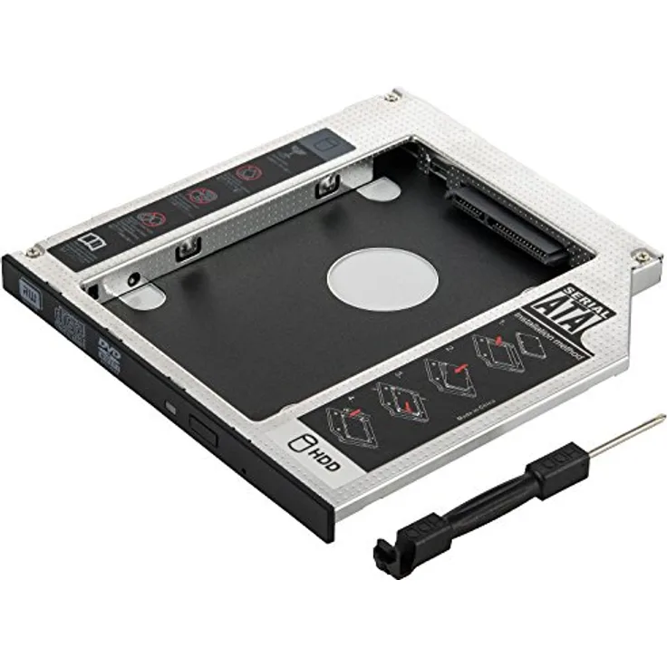 Poppstar 1009505 Laufwerksrahmen für SSD/HDD Festplatte in 9,5mm Sata 3 CD-DVD Schacht, Festplattenrahmen Aufrüstset Notebook Einbaukit (Aluminium)