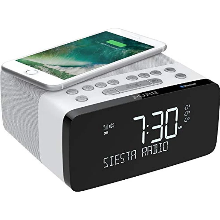 Pure Siesta Charge Bluetooth Radiowecker Digital mit Ladepad (DAB-DAB+ Digital- und UKW-Radiowecker, Bluetooth, USB, drahtlose Handy-Ladestation, 40 Senderspeicherplätze, AUX, USB), Polar – Bild 1