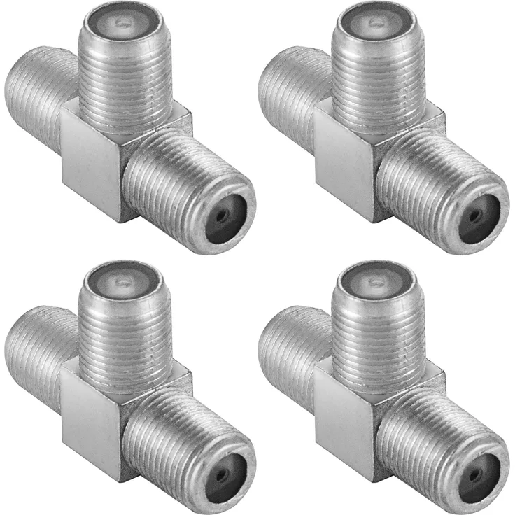 Poppstar 4x Sat TV Coax Verteiler T-Stück (3x F-Buchse) Antennen Splitter Adapter für Koaxialkabel, Antennenkabel, silbern