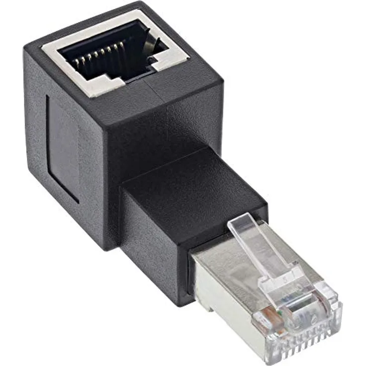 InLine RJ45 Adapter Cat.6A, RJ45 Stecker-Buchse, 90° nach Oben gewinkelt