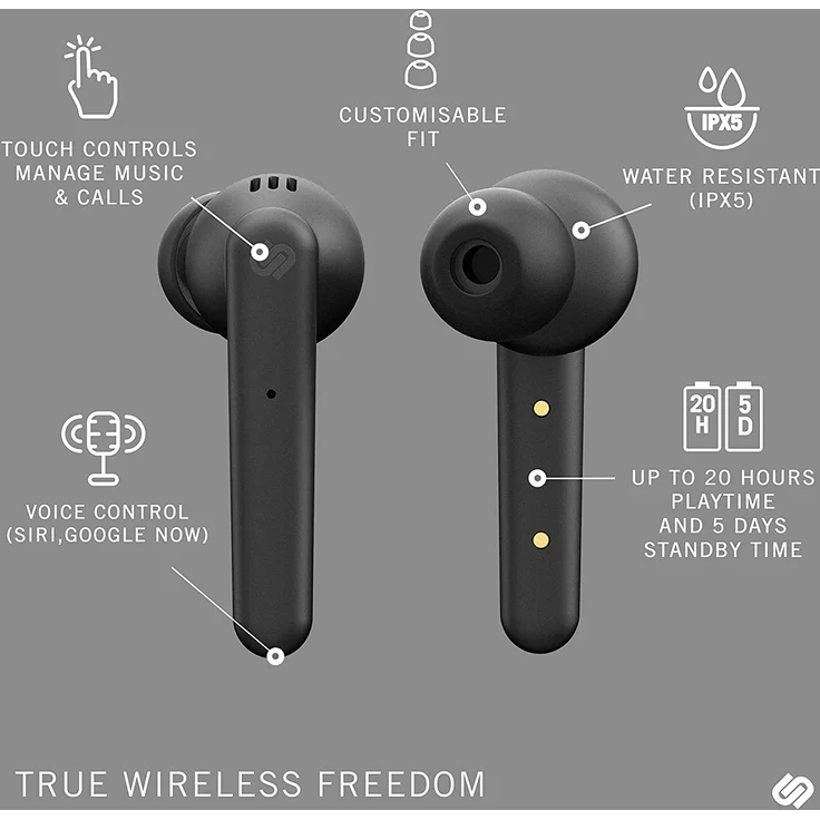 Urbanista Paris True Wireless In-Ear Kopfhörer, mit Bluetooth, Mikrofon, schwarz – Bild 2