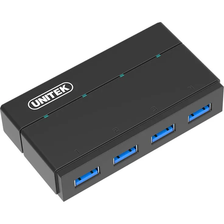 UNITEK Aktiv USB Hub 4 Port 3.1 Gen 1 + Stromversorgung, SuperSpeed Datenhub Multiport Verteiler für PC, Laptop, Tastatur, Mouse, Drucker, iOS (Mac) + Windows Kompatibilität, Plug&Play Schwarz