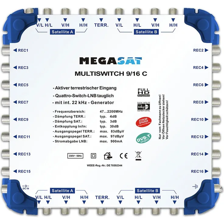 Megasat Multischalter 9/16 C Kaskade Multiswitch DiSEqC Verteiler erweiterbar...