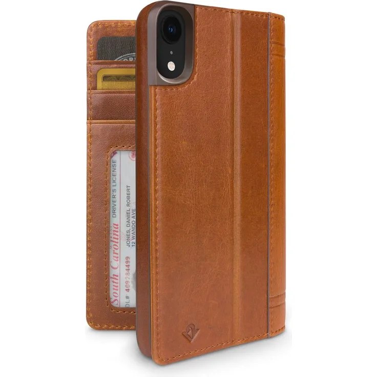 Twelve South Journal für iPhone XR | Luxus Leder Brieftasche Folio Case und Display-Ständer (Cognac)