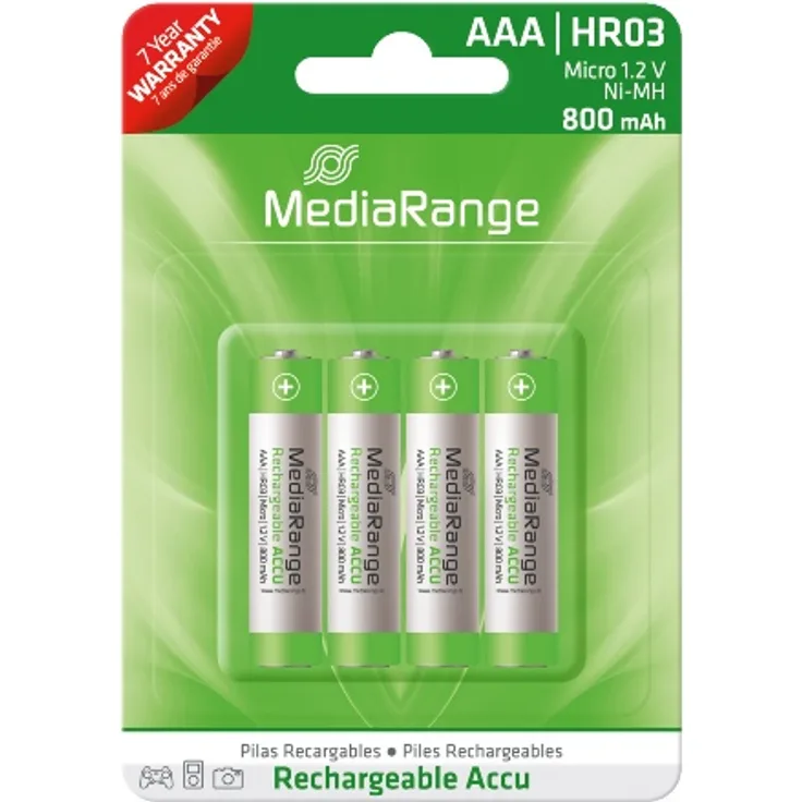 MediaRange wiederaufladbare NiMH-Akkus, Micro AAA|HR03|1.2V, 4er Pack