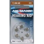 ANSMANN Hörgerätebatterien 312 braun 6 Stück - Zink Luft Hörgeräte Batterien Typ 312 P312 ZL3 PR41 mit 1,4V - Knopfzelle mit besonders langer Laufzeit für Hörgerät Hörverstärker & Hörhilfe