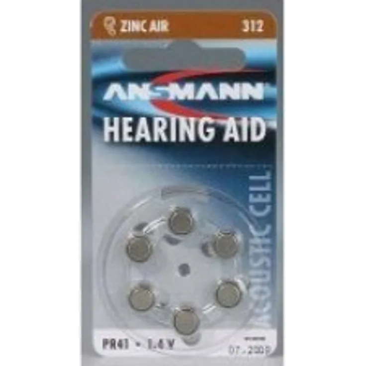 ANSMANN Hörgerätebatterien 312 braun 6 Stück - Zink Luft Hörgeräte Batterien Typ 312 P312 ZL3 PR41 mit 1,4V - Knopfzelle mit besonders langer Laufzeit für Hörgerät Hörverstärker & Hörhilfe