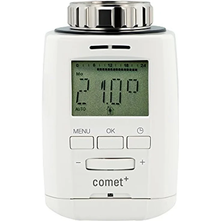 Eurotronic Comet Plus Heizkörperthermostat, bis 30 % Heizkosten sparen, individuell programmierbar, Heizungsthermostat inkl. Adapter + Batterien, Smarthome-Zubehör – Bild 1