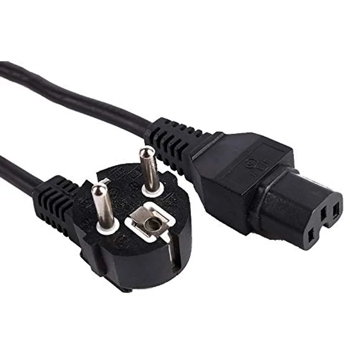 PremiumCord Netzkabel 230V 2m, Stromkabel mit Schutzkontakt gewinkelt auf Warmgerätebuchse C15, IEC 320, PC Netzkabel 3 Polig, Farbe schwarz