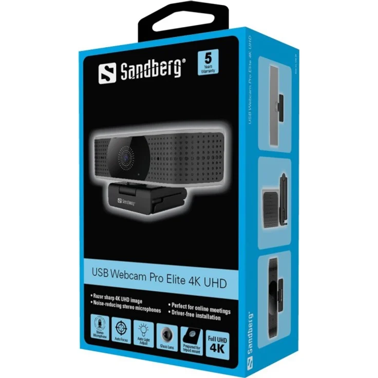 Sandberg USB Webcam Pro Elite 4K UHD - Web-Kamera - Farbe - 8,3 MP - 3840 x 2160 - 1080p, 4K - Audio - USB2.0 (134-28) – Bild 5