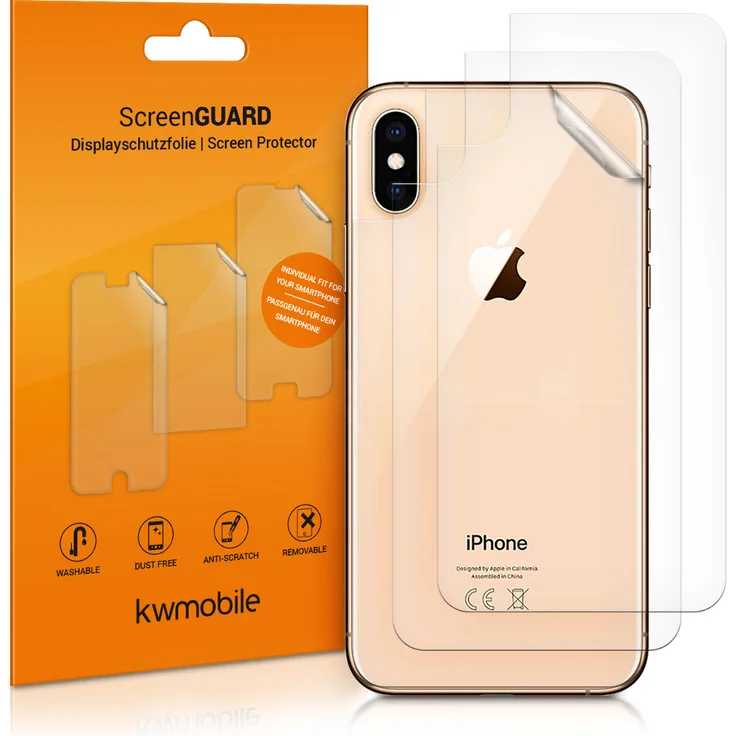 kwmobile 3x Schutzfolie für die Rückseite des Apple iPhone XS