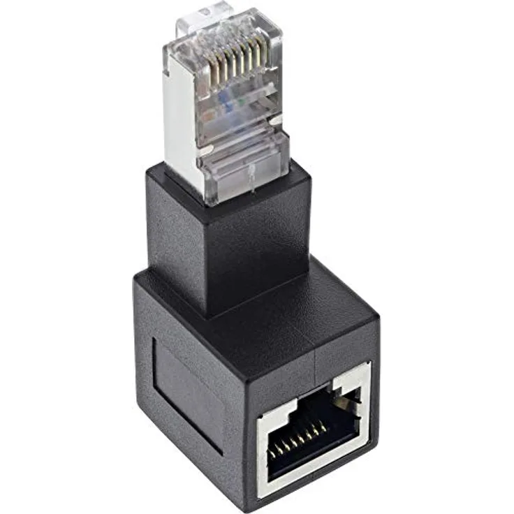 InLine RJ45 Adapter Cat.6A, RJ45 Stecker / Buchse, 90° nach unten gewinkelt (69991B)
