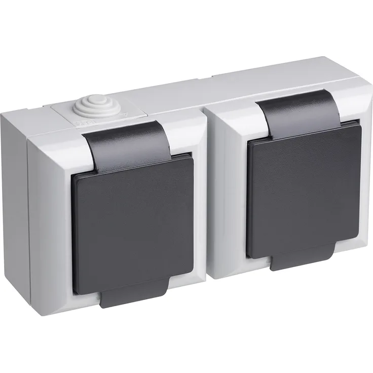 Meister Schutzkontakt-Steckdose 2-fach, Aufputz, waagerecht, IP54, Delta, 7417020