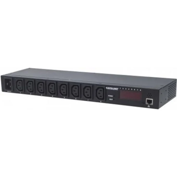 Intellinet 19'' 8-fach IP-Steckdosenleiste Smart PDU mit C13-Kaltgerätesteckdosen Kontrolliert Strom sowie Temperatur und Luftfeuchtigkeit C20-Stromeingang HE schwarz 163682 – Bild 1