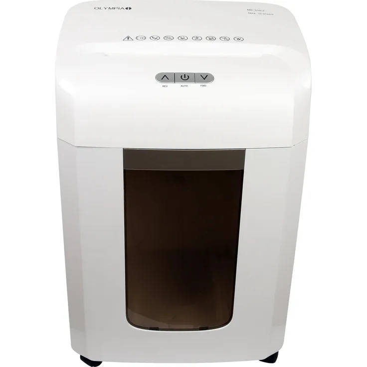 Olympia MC 510.2 Profi Aktenvernichter DIN A4 (Sicherheitsstufe P4, Partikelschnitt, 10 Blätter 80g-m², Dokumentenvernichter mit Kreuzschnitt, Leiser Aktenschredder mit Rollen für Büro)
