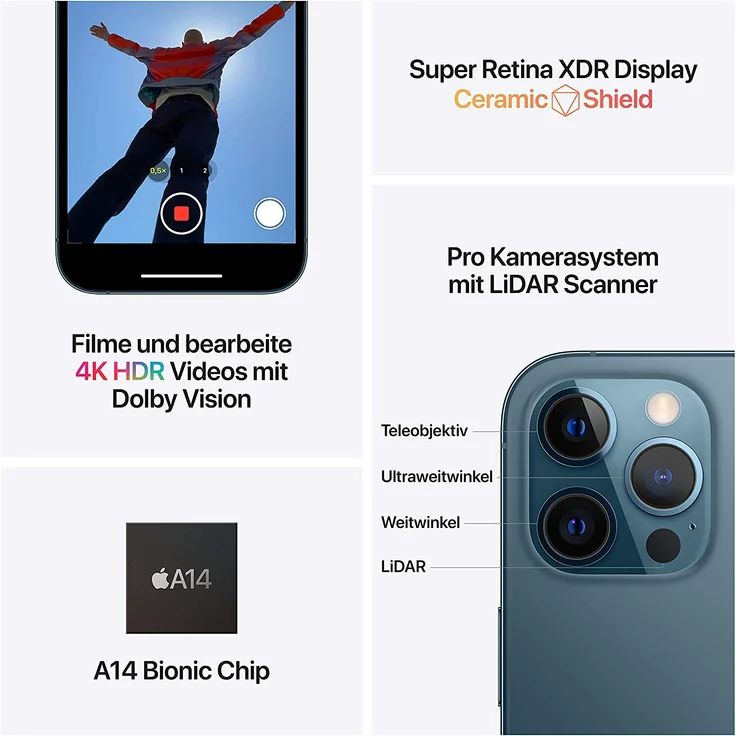 Apple iPhone 12 Pro Max 5G Smartphone 17,02cm (6,7 Zoll) OLED-Display, 128GB interner Speicher, Dual-SIM, Pacific Blue – Bild 6