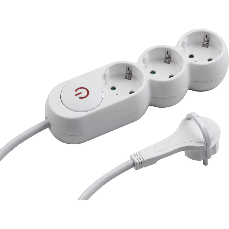Meister Steckdosenleiste 3-fach - Extraflacher Stecker - 1,4 m Kabel - weiß - IP20 Innenbereich - Beleuchteter Schalter - Mehrfachsteckdose mit Kinderschutz - Steckerleiste mit Flachstecker - 7430130