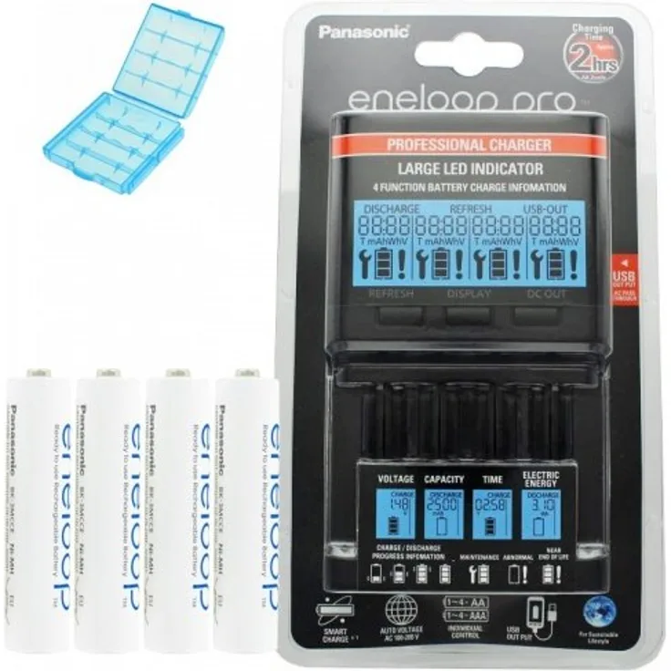 Panasonic eneloop Ladegerät BQ-CC65 inkl. LCD-Display, 4 eneloop AAA Micro und A
