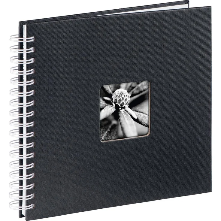Hama Fotoalbum, 28 x 24 cm, 50 weiße Seiten, 25 Blatt, mit Ausschnitt für Bildeinschub, Fotobuch schwarz – Bild 1
