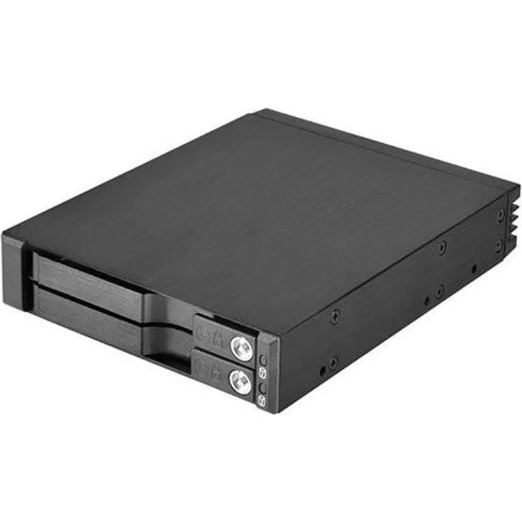 SilverStone SST-FS202B - trägerloser 3,5''Aluminium Hot Swap-Festplatten-Wechselrahmen für 2 x 2,5'' SAS-SATA-HDDs oder SSDs mit Metallschloss an jeder Einschubtür und Statusanzeige-LEDs, schwarz