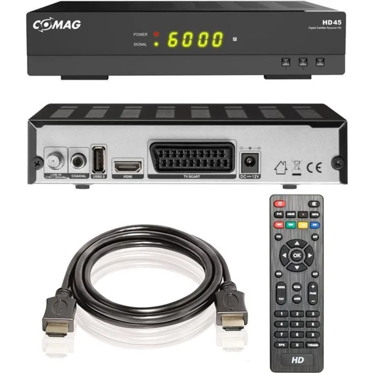 Comag HD45 Digitaler HD Sat Receiver, FULL HD, HDTV, DVB-S2, HDMI, SCART, PVR-Ready, USB 2,0, inkl, HDMI Kabel, schwarz