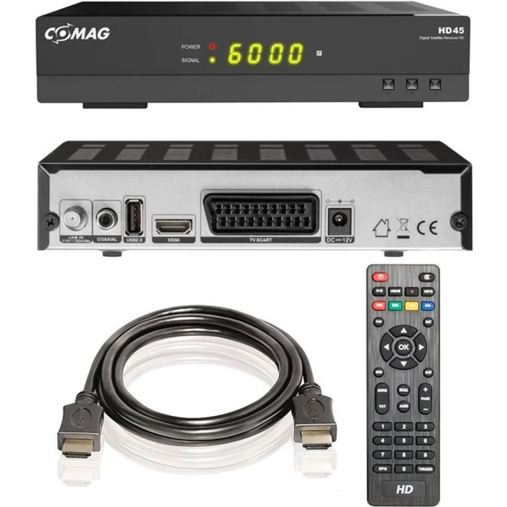 Comag HD45 Digitaler HD Sat Receiver, FULL HD, HDTV, DVB-S2, HDMI, SCART, PVR-Ready, USB 2,0, inkl, HDMI Kabel, schwarz – Bild 1