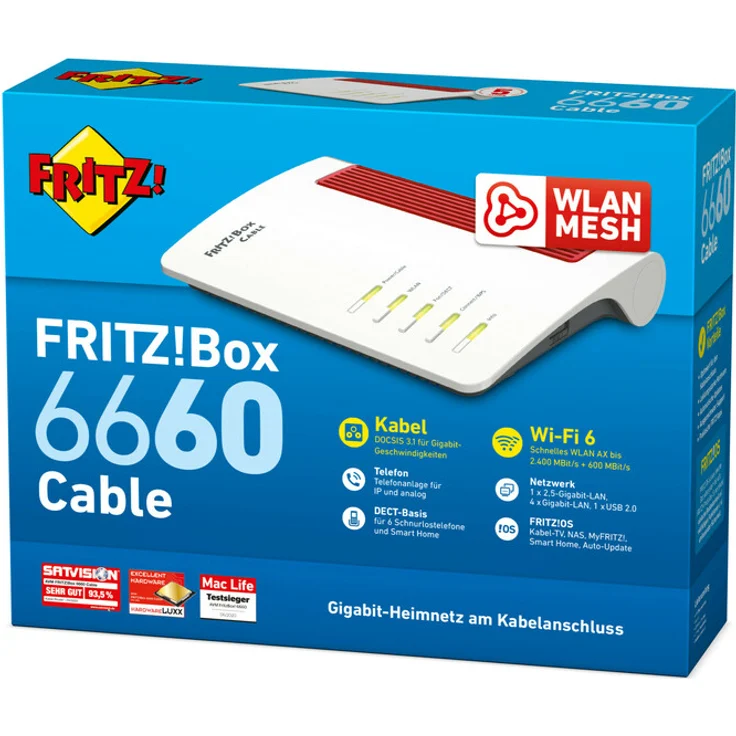 AVM Fritz!Box 6660 Cable (DOCSIS-3.1-Kabelmodem, 2x2 WLAN AX (Wi-Fi 6) mit 2.400 MBit-s (5 GHz) und 600 MBit-s (2,4 GHz), 1x 2,5 Gigabit-LAN-Port) – Bild 3
