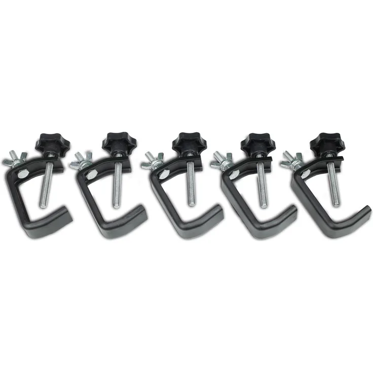 Party Clamp Set schwarz (5 Stück) - kompakter Haken für kleine Effekte und Scheinwerfer - bis 5kg Silber