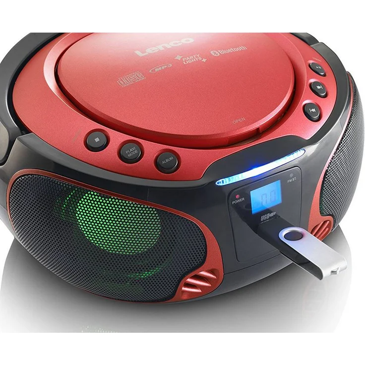 Lenco Boombox SCD-550 Red Tragbarer Cd-Player mit Discolichteffekt, FM Radio, USB Playback, Bluetooth, Aux-Eingang, Kopfhörerbuchse Rot – Bild 4