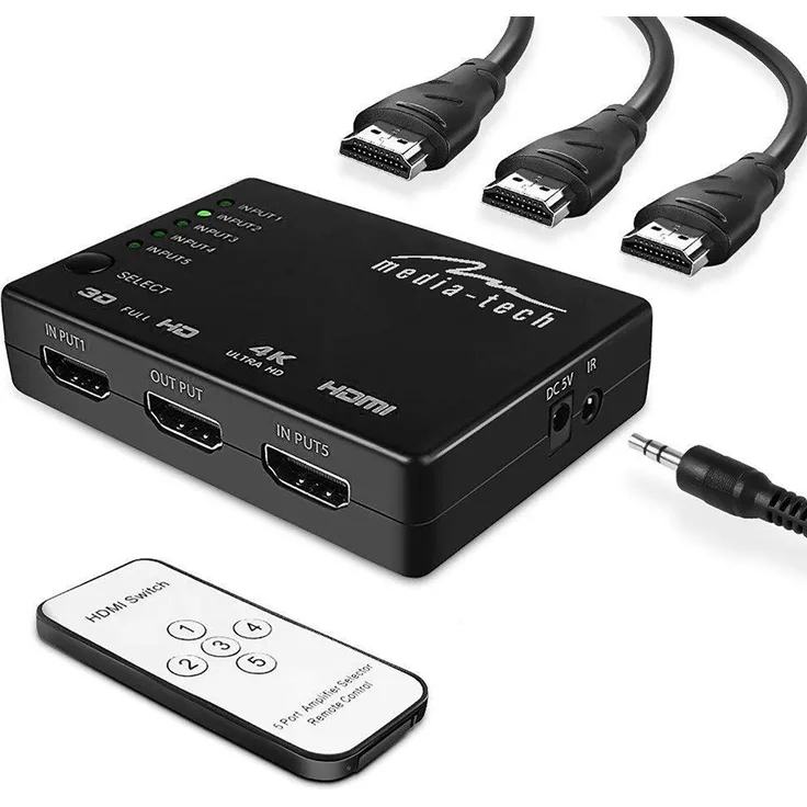 Media-Tech MT5207 HDMI Switch 4K, FAERSI 5 Ports HDMI Switcher Splitter Unterstützung 4K 2160P 3D mit IR Fernbedienung 5 Eingang 1 Ausgang