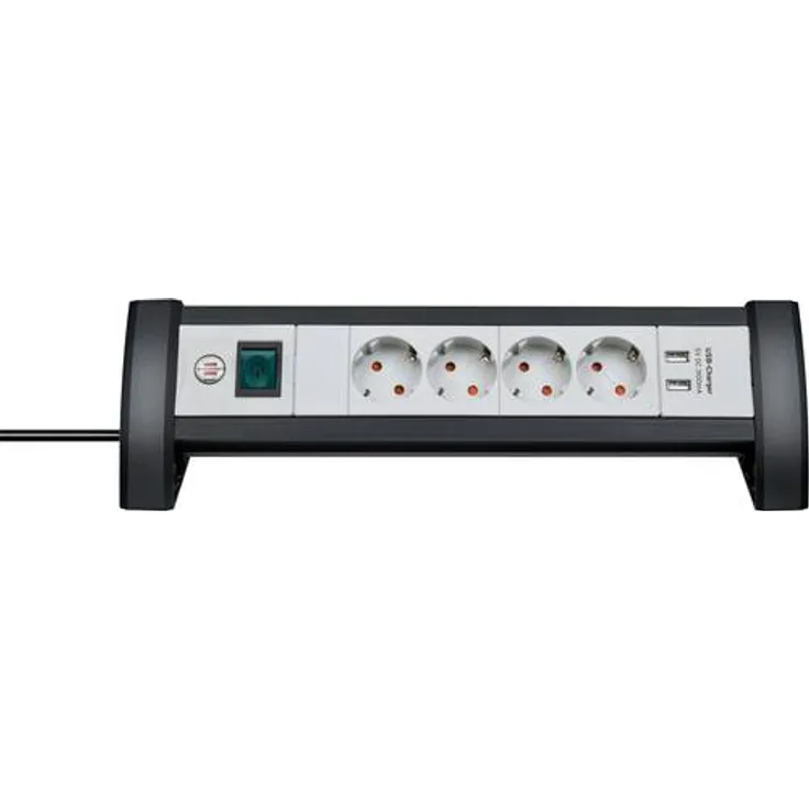 Brennenstuhl Premium Office-Line Steckdosenleiste 4-fach mit Schalter (Steckerleiste ideal für den Schreibtisch, 1,8m Kabel, 2-fach USB 3,1 A, Made in Germany) schwarz-grau