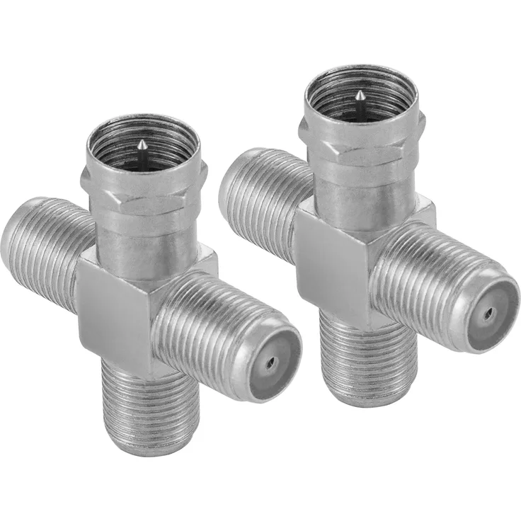 Poppstar 2x Sat TV Coax Verteiler Kreuz-Stück (3x F-Buchse auf 1x F-Stecker) Antennen Splitter Adapter für Koaxialkabel, Antennenkabel, silbern